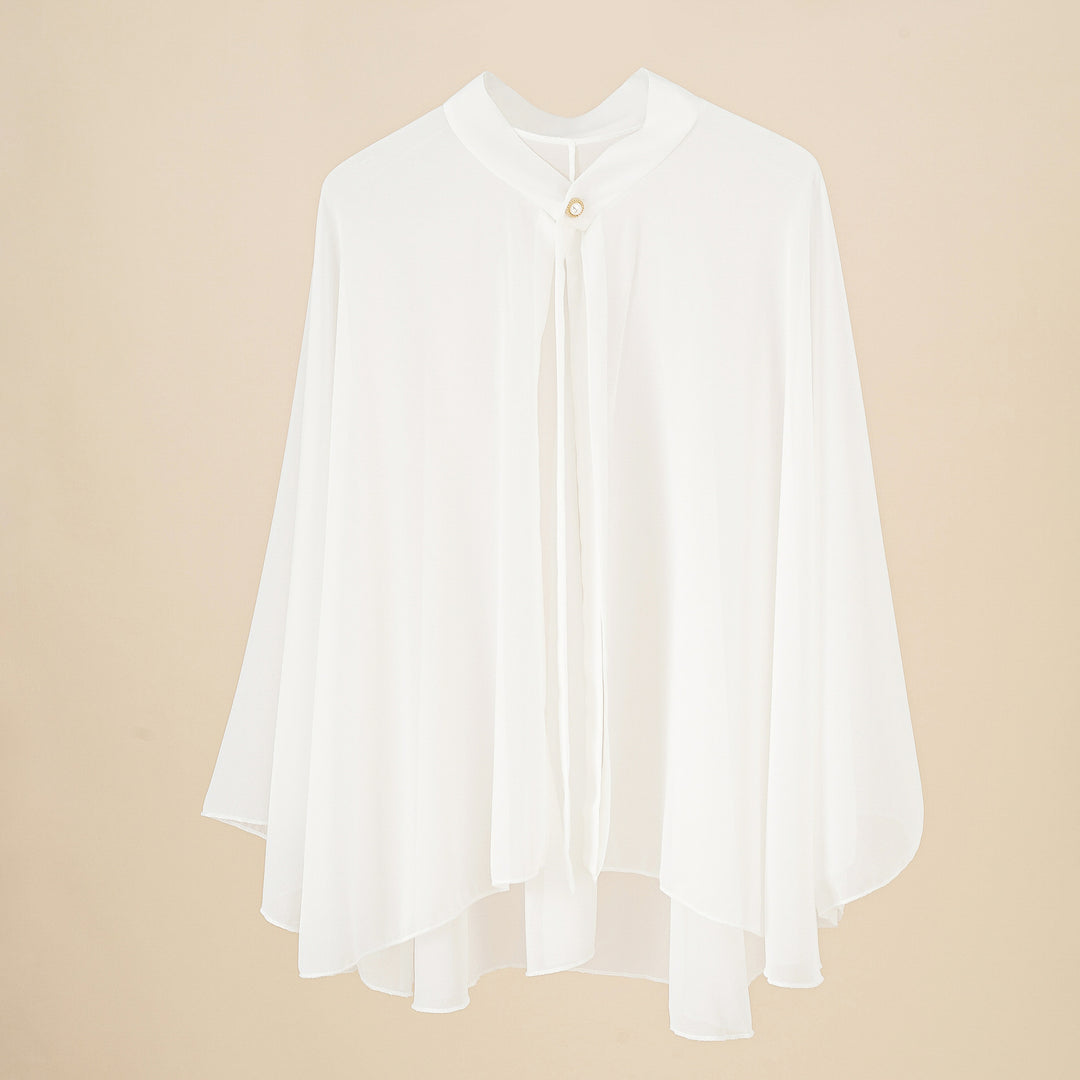 Damen Chiffon-Cape mit Schleifenkragen und Zierknopf Drune