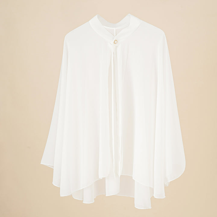Damen Chiffon-Cape mit Schleifenkragen und Zierknopf Drune