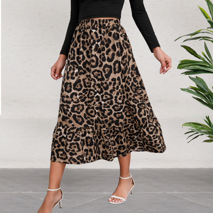 Damen Midirock mit elegantem Leoprint und fließendem Schnitt Drune