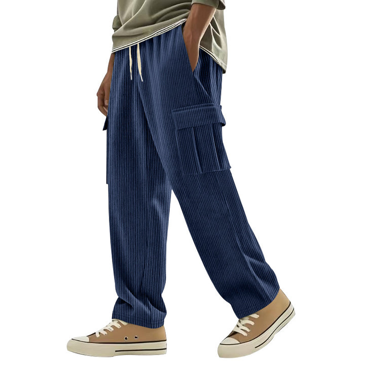 Herren Cordcargo-Hose mit weitem Bein, Tunnelzugbund und aufgesetzten Cargotaschen Drune