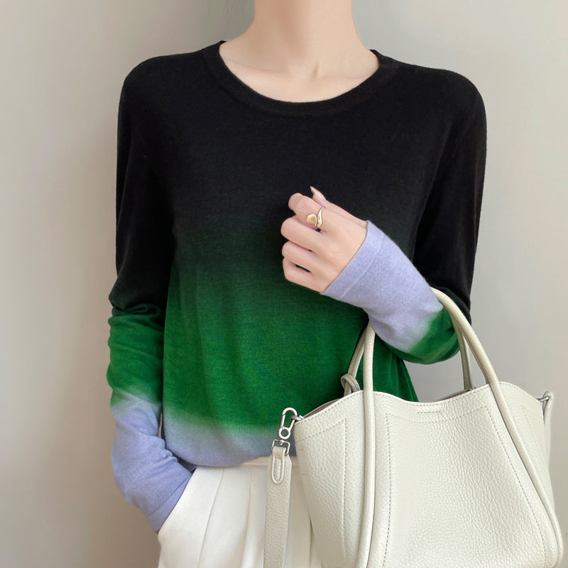 Damen Leichter Verlauf-Feinstrickpullover mit Rundhalsausschnitt und lockerer Passform Drune