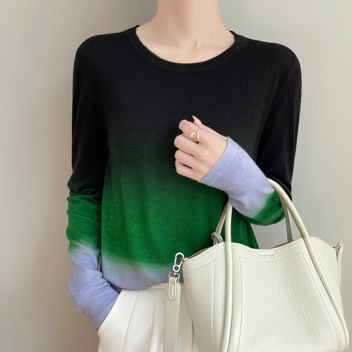 Damen Leichter Verlauf-Feinstrickpullover mit Rundhalsausschnitt und lockerer Passform Drune