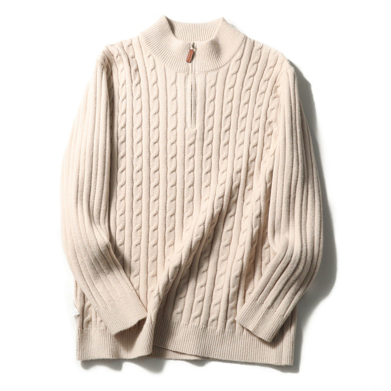Herren Feinstrick-Pullover mit Zopfmuster und Halbzip-Stehkragen Drune