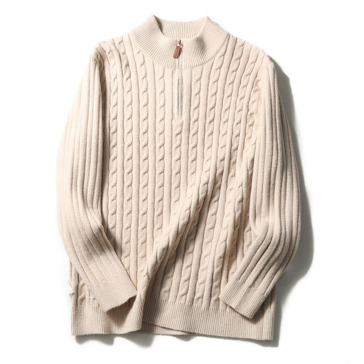 Herren Feinstrick-Pullover mit Zopfmuster und Halbzip-Stehkragen Drune