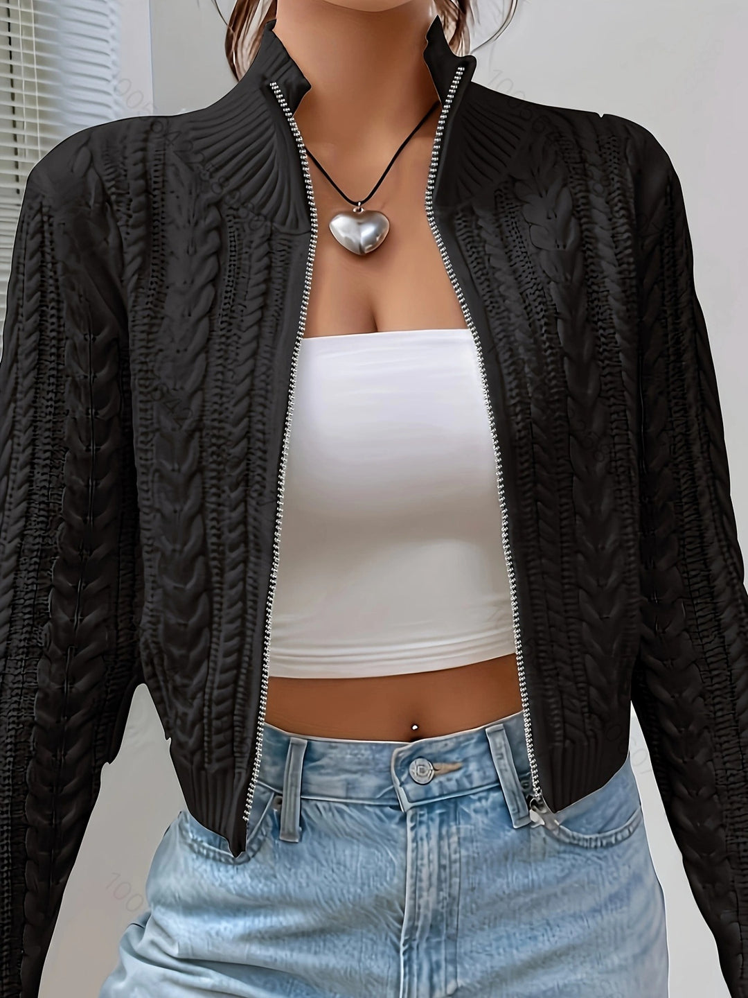 Damen Strickjacke mit hochgeschlossenem Design und stylischem Zipper Drune