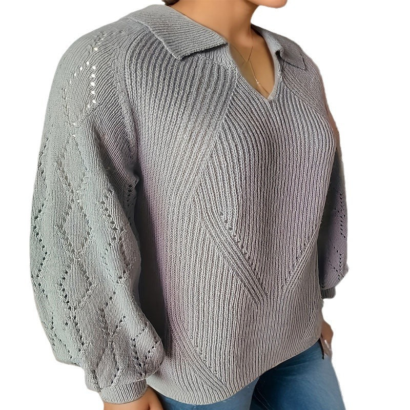 Damen Strickpullover mit eleganter Stickerei und auffälligem V-Ausschnitt Drune