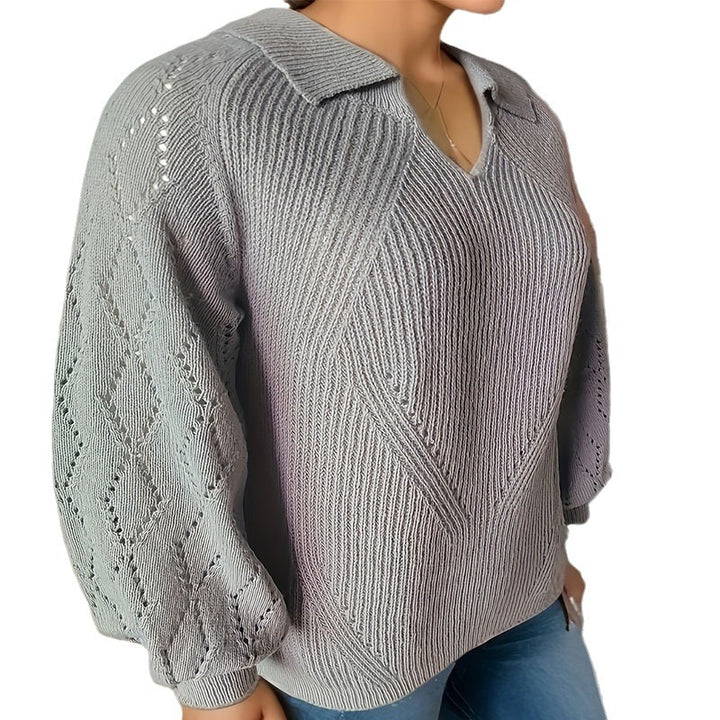 Damen Strickpullover mit eleganter Stickerei und auffälligem V-Ausschnitt Drune