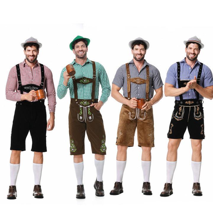 Herren nan authentische Trachtenlederhose kurz mit verstellbaren Trägern und aufwendiger Stickerei Drune