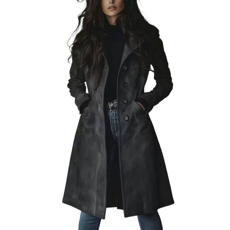 Damen Longline Wollmix-Mantel mit tailliertem Schnitt, Reverskragen und Pattentaschen Drune