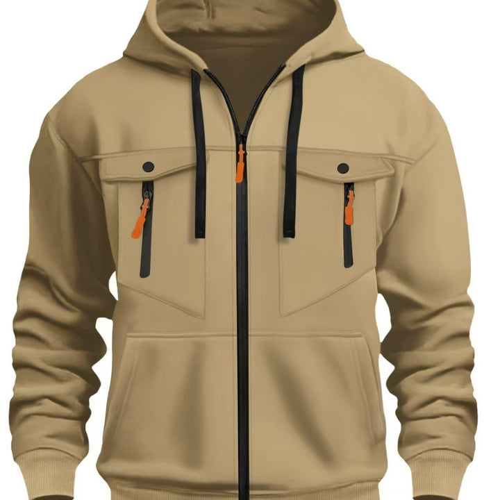 Herren Kapuzen-Sweatjacke mit durchgehendem Reißverschluss, zwei zip-Brusttaschen und ergonomischen Bündchen Drune