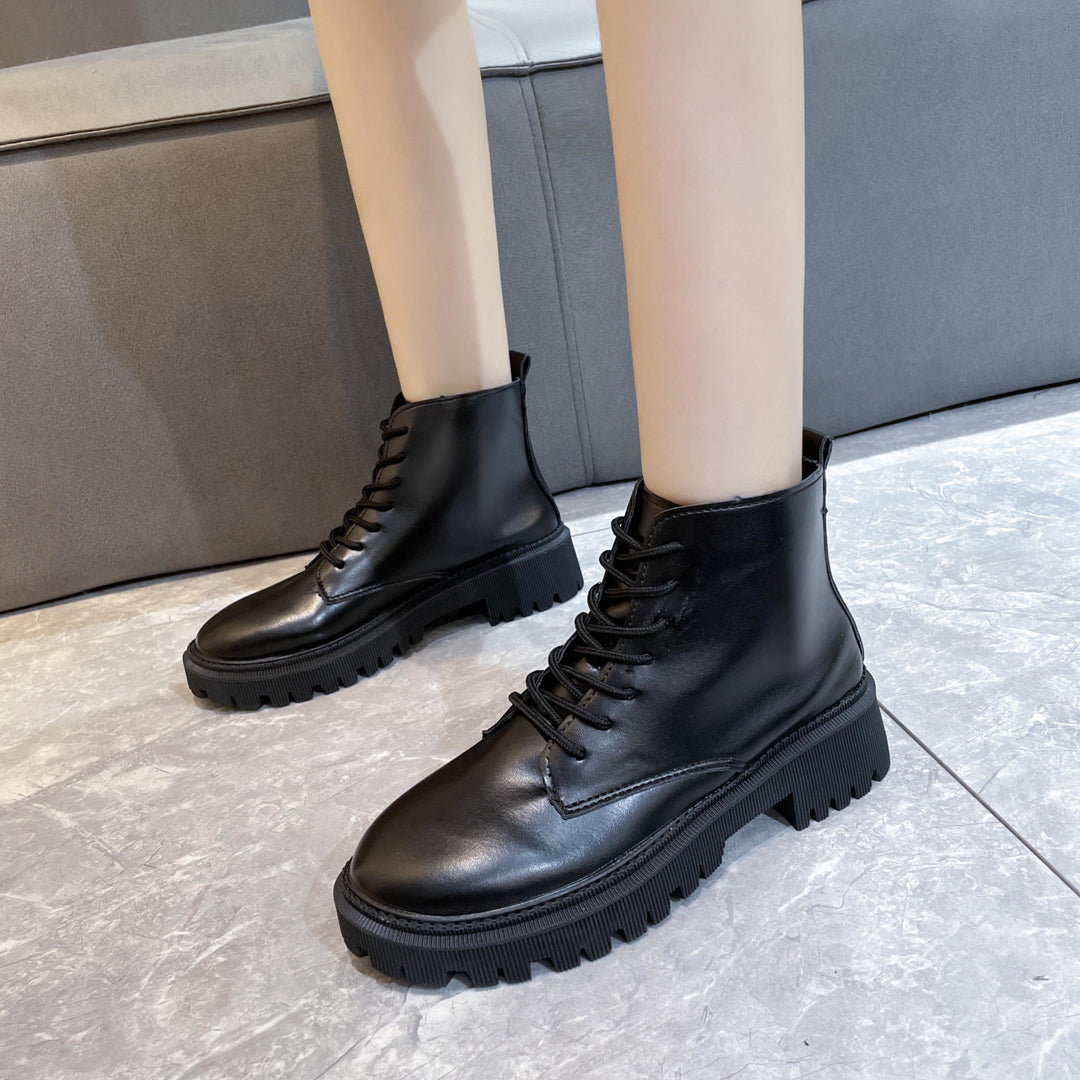 Damen Schnürbiker-Stiefelette mit profilierter Plateausohle Drune
