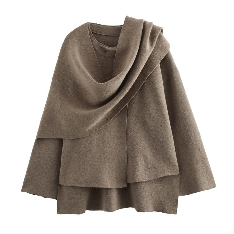 Damen Lagenlook-Poncho mit Ärmeln und Knopfkragen Drune