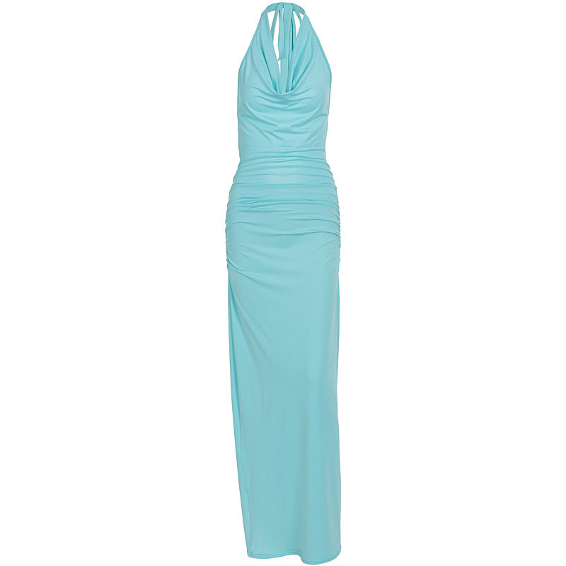 Damen Lange Abendrobe mit fließendem Stoff und tiefem Ausschnitt Drune