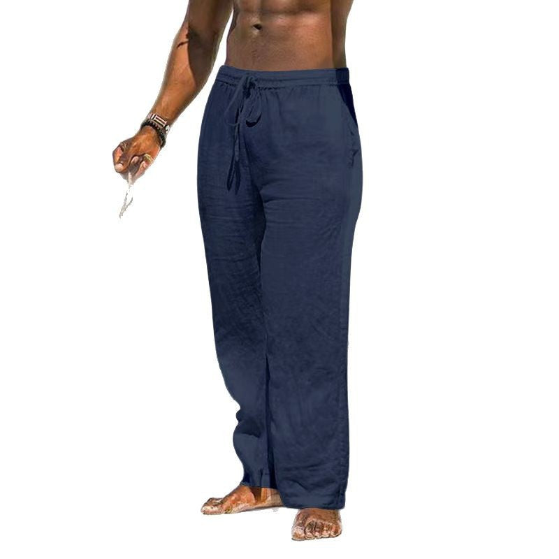 Herren nan entspannte Leinenhose mit elastischem Tunnelzug, geradem Bein und seitlichen Eingrifftaschen Drune
