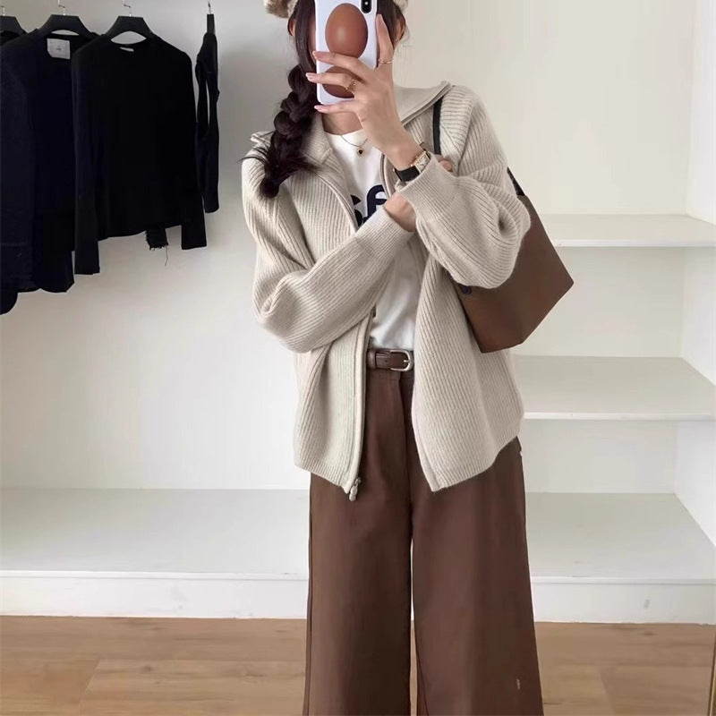 Damen Strickjacke mit angestricktem Reißverschluss und oversized Schnitt Drune