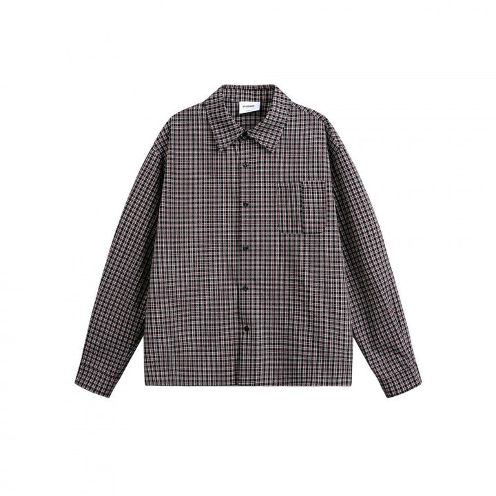 Herren Boxy-Overshirt im feinkarierten Muster mit durchgehender Knopfleiste und aufgesetzter Brusttasche Drune