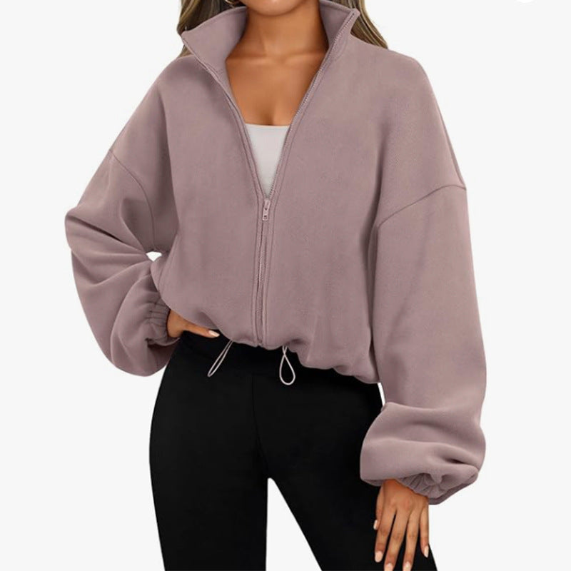 Damen modischer Oversized Pullover mit hohem Kragen und Reißverschluss Drune