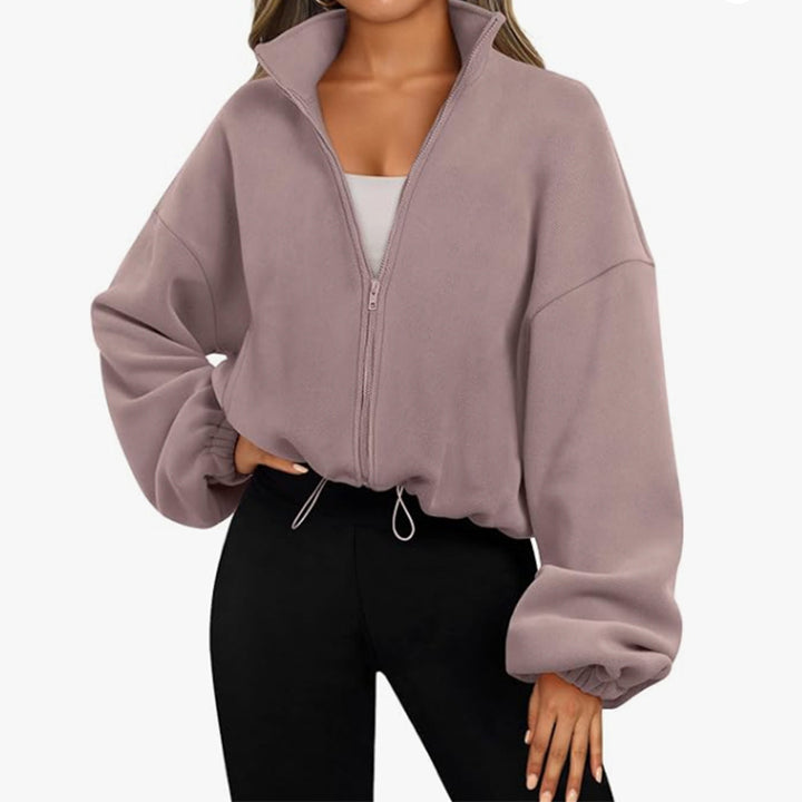 Damen modischer Oversized Pullover mit hohem Kragen und Reißverschluss Drune