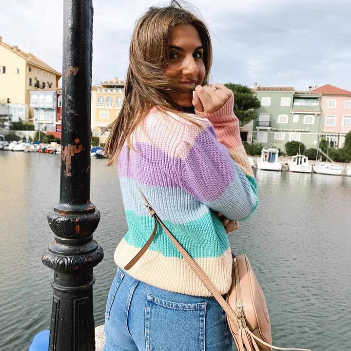 Damen kuscheliger Strickpullover mit modischem Farbblockdesign Drune