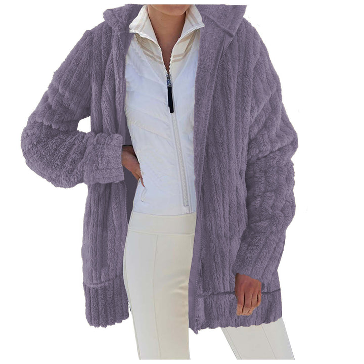 Damen Oversize Teddy‑Fleece Kapuzenmantel mit Rippbündchen und Eingrifftaschen Drune