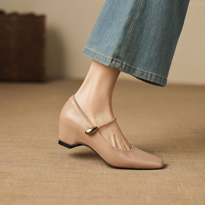 Damen Elegante Mary Jane Absatzschuhe mit spitzem Design und großzügigem Riemen Drune
