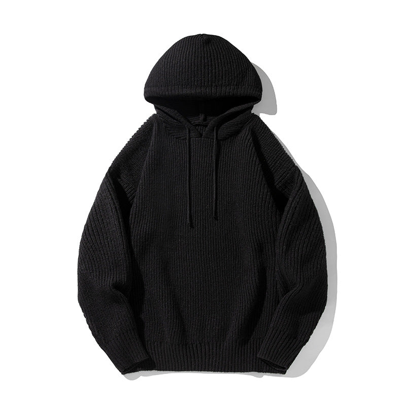 Unisex Grobgestrickter Oversize Kapuzenpullover mit Rippbündchen und Tunnelzug Drune