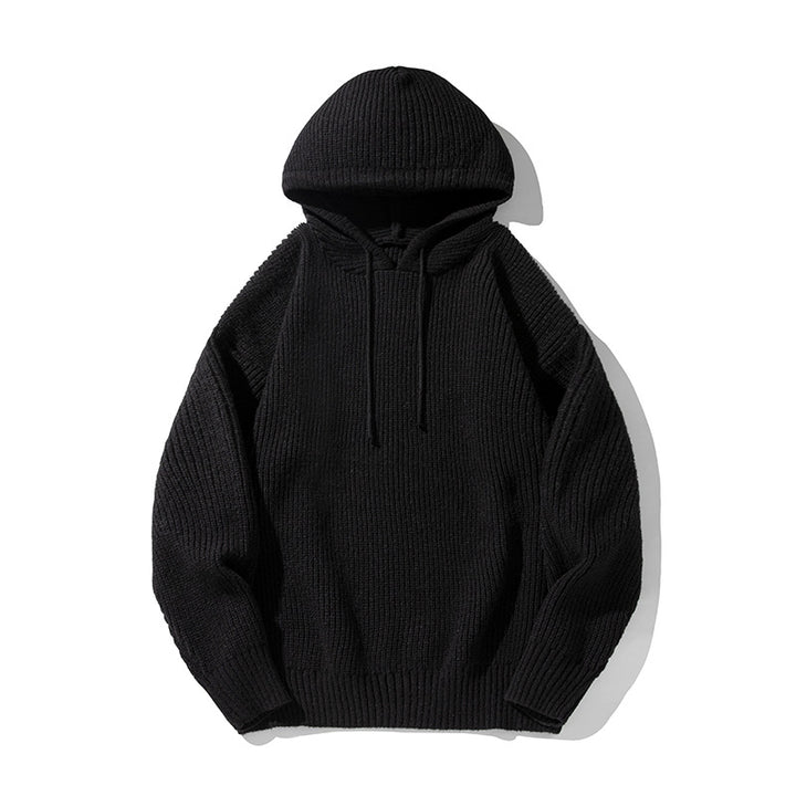 Unisex Grobgestrickter Oversize Kapuzenpullover mit Rippbündchen und Tunnelzug Drune