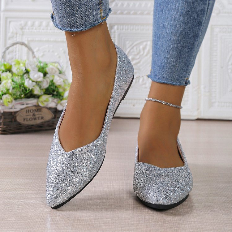 Damen Glitzer-Ballerinas mit spitzer Zehenpartie und flacher Laufsohle Drune
