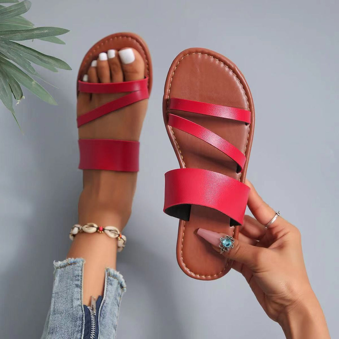 Damen offene Sandalen mit breiten Riemen und rutschfester Sohle Drune