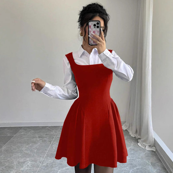 Damen A-Linien Kleid mit Quadrat-Ausschnitt und fließendem Rock Drune