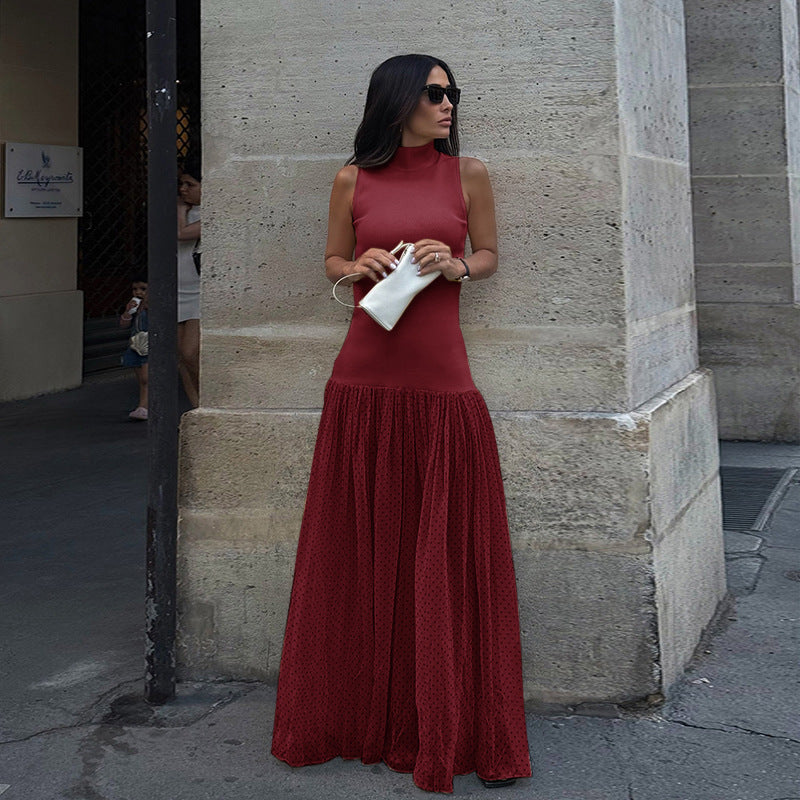 Damen Maxikleid mit ärmellosem Oberteil und romantischem Rüschensaum Drune
