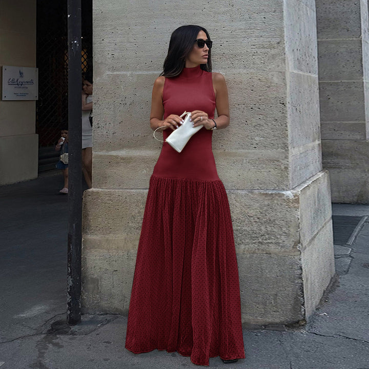 Damen Maxikleid mit ärmellosem Oberteil und romantischem Rüschensaum Drune