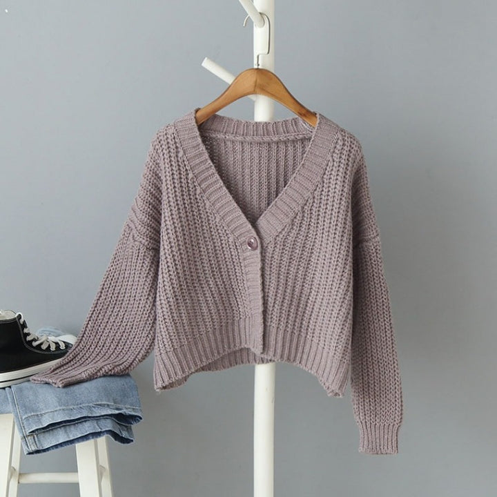 Damen Grober Strickcardigan mit V-Ausschnitt und Knopfdetail Drune