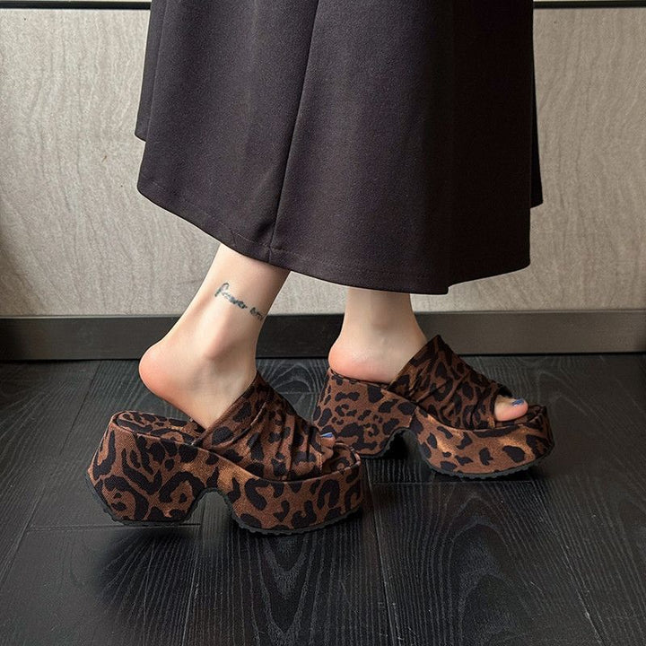 Damen Plateau-Pantoletten mit Leopardenprint und geknoteter Bandage Drune