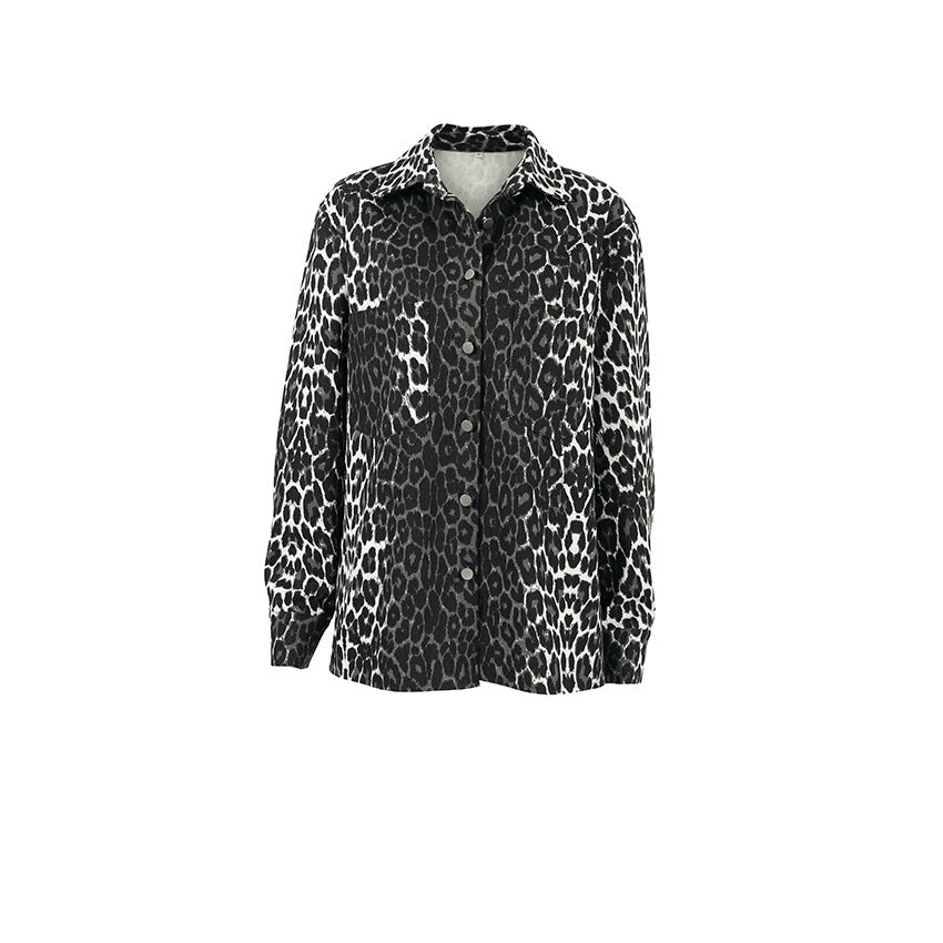 Damen Modische Leoprint Overshirt mit Taschen Drune