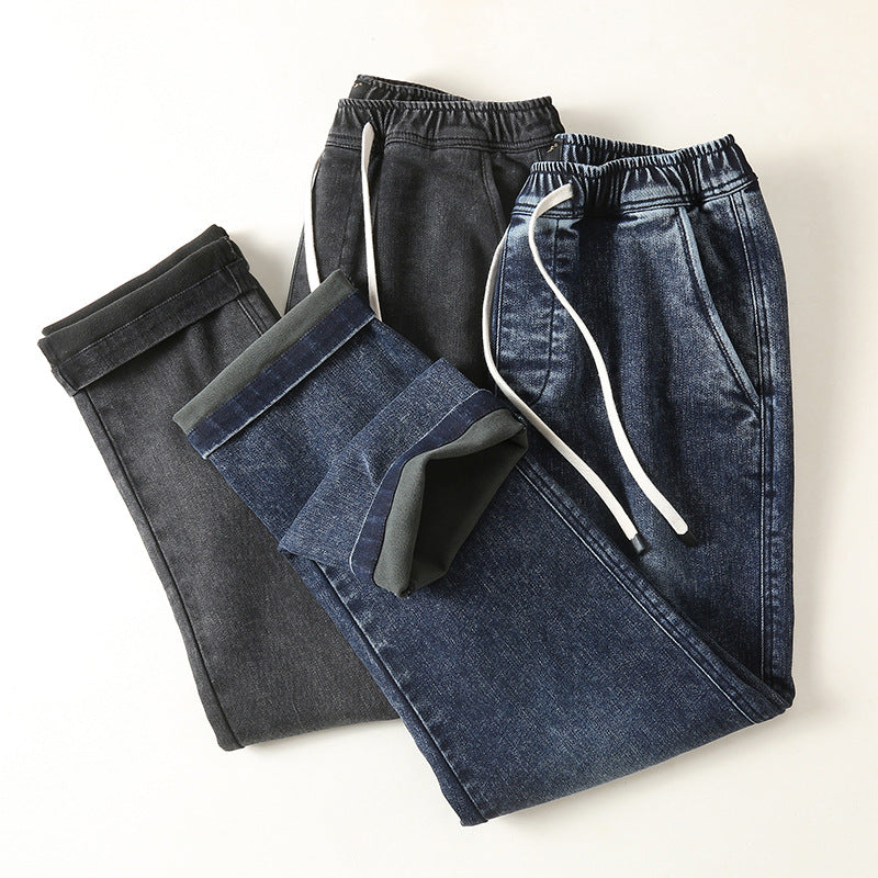 Herren Denim-Jogger mit elastischem Bund, Kordelzug und gekrempeltem Saum Drune