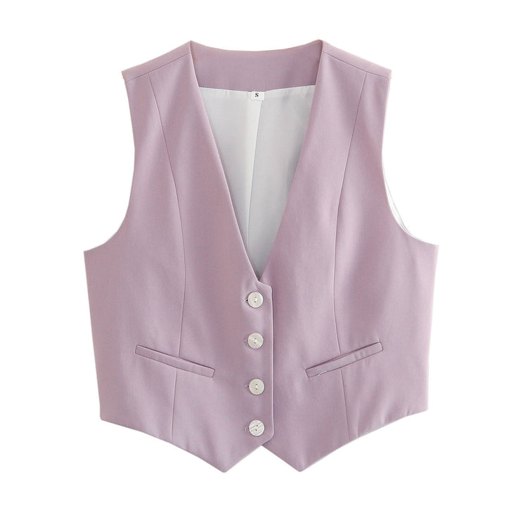Damen nan elegante taillierte Business-Weste mit spitzem Saum, V-Ausschnitt und Leistentaschen Drune