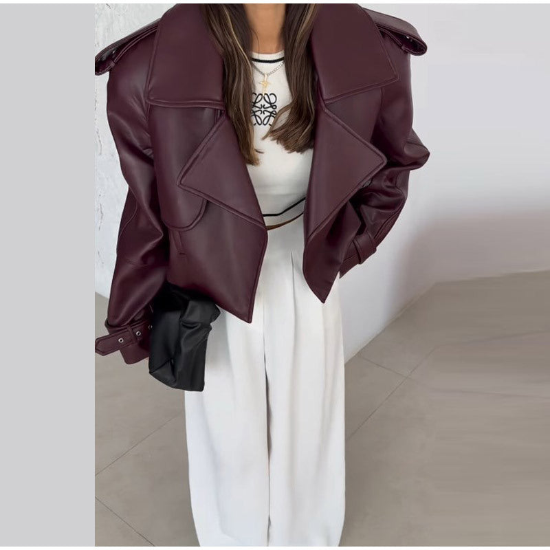 Damen angesagter Biker-Lederjacke mit Oversized-Schnitt Drune