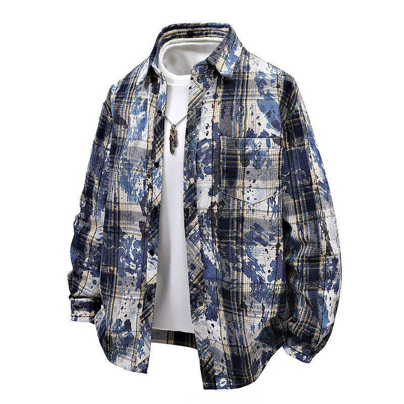 Herren oversized Karobluse mit kreativen Farbakzenten und praktischen Brusttaschen Drune