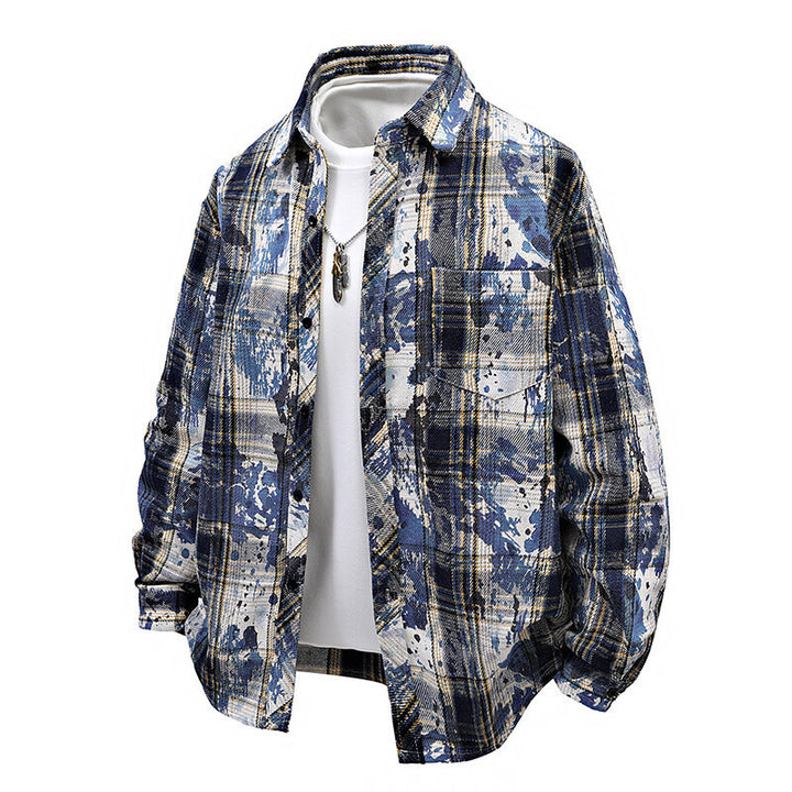 Herren oversized Karobluse mit kreativen Farbakzenten und praktischen Brusttaschen Drune