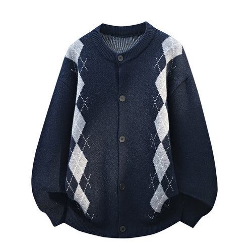 Damen Oversize Strickcardigan mit Rautenmuster & Knopfleiste Drune