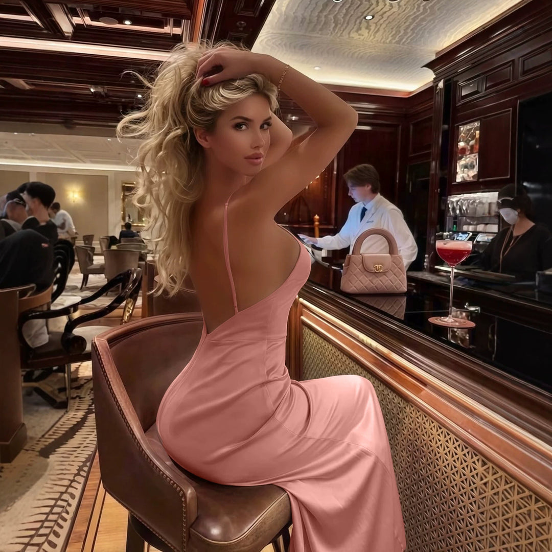 Damen Maxikleid mit raffinierten Trägern und elegantem V-Ausschnitt Drune