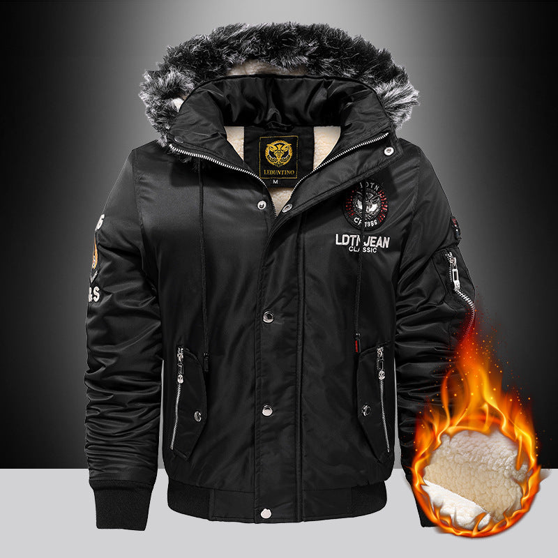 Herren nan gefütterte Winterparka mit Teddyfutter, Kunstfellkapuze und multiplen Reißverschlusstaschen Drune