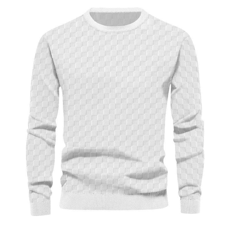 Herren nan feinstrukturierter Rundhals-Pullover mit Karo-Relief und gerippten Bündchen Drune