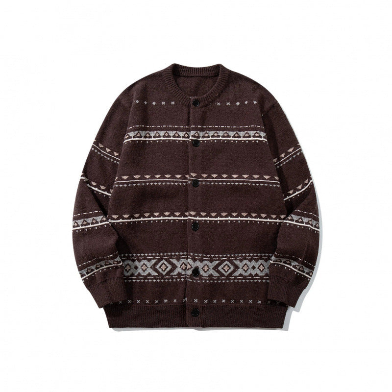 Unisex Jacquard‑Strickcardigan im Boxy‑Cut mit Rundhals und Knopfleiste Drune