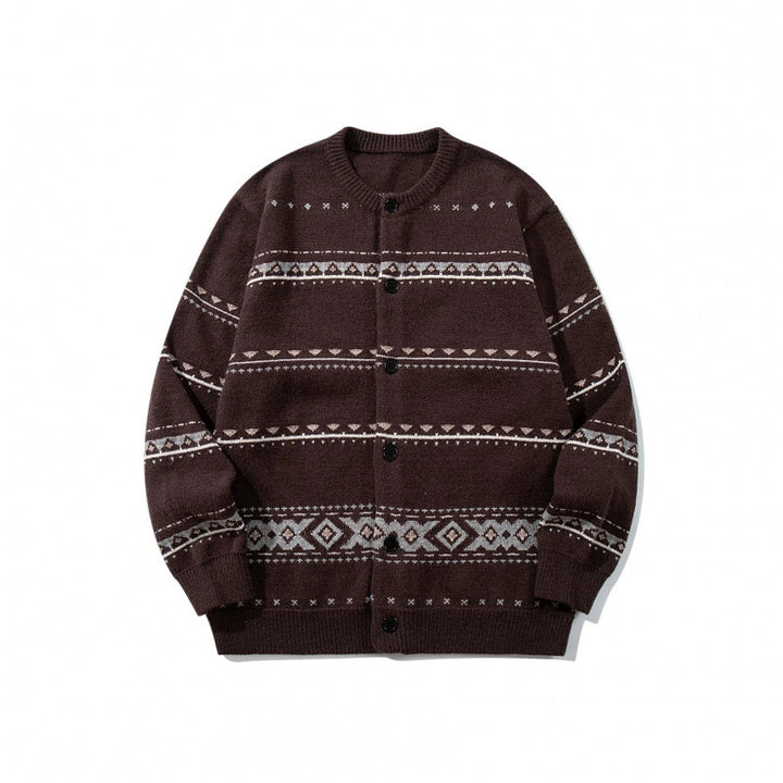 Unisex Jacquard‑Strickcardigan im Boxy‑Cut mit Rundhals und Knopfleiste Drune