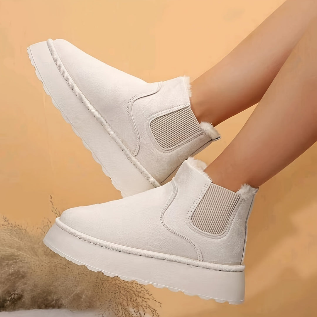 Damen  gefütterte Chelsea-Boots im Velours‑Look mit hohem Plateau‑Sohlenprofil und weichem Innenfutter Drune