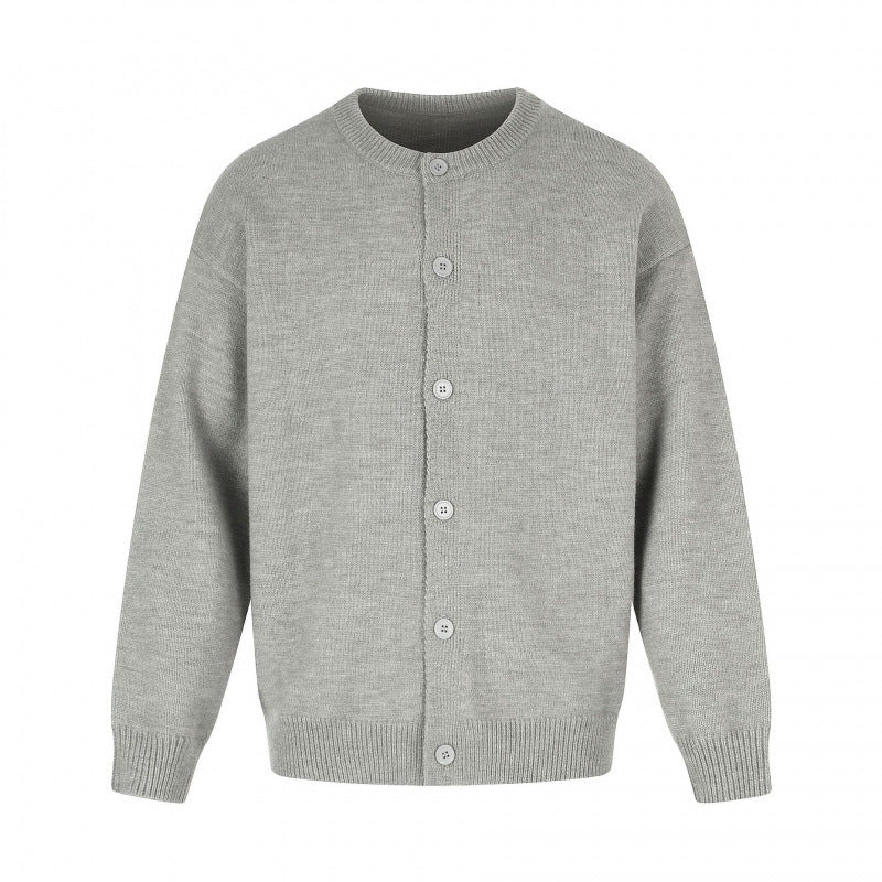 Unisex Boxy-Strickcardigan mit Rundhalsausschnitt und durchgehender Knopfleiste Drune