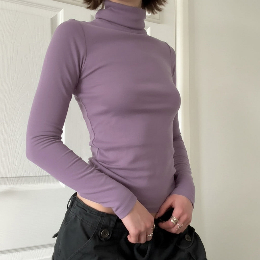 Damen Figurnahes Langarm-Rollkragen-Shirt aus Stretch-Jersey Drune