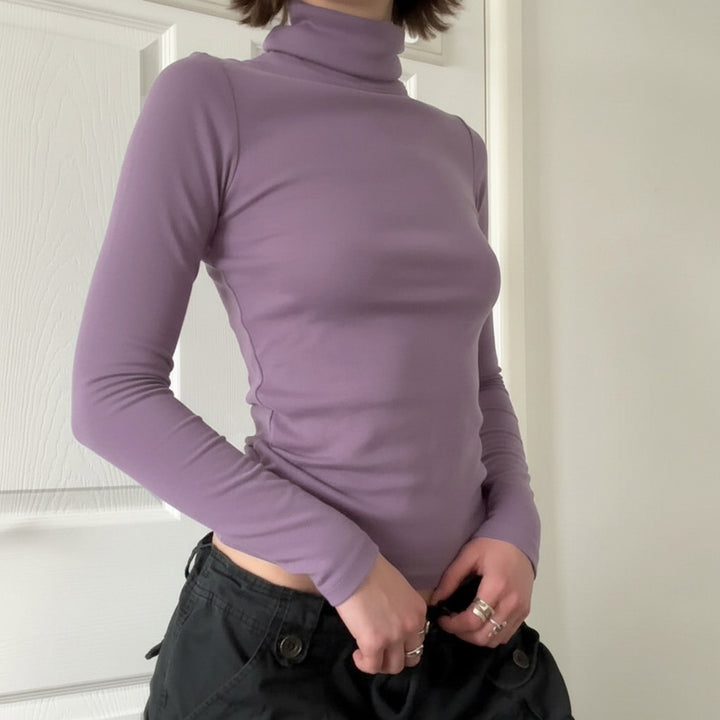 Damen Figurnahes Langarm-Rollkragen-Shirt aus Stretch-Jersey Drune